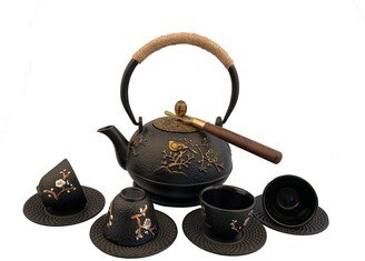 Mct-A003-8Bk 800Ml Black Good Heavy Quality Cast Iron Teapot Pot For Tea As Gift Plum Flower 0.8L Birds Florals Cups