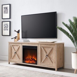 Henn& Hart White Oak TV Stand with Log Fireplace Insert - Henn&Hart