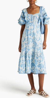 Oliver ruffled printed cotton-jacquard midi dress