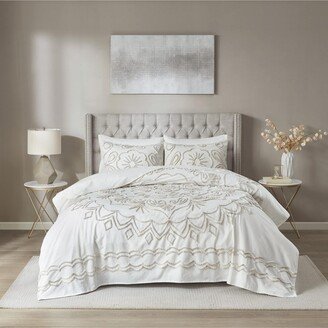 Gracie Mills 3-pc Violette Tufted Cotton Chenille Coverlet Set - California King, Ivory/Taupe - Violette ivory/taupe