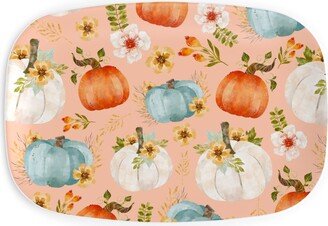 Serving Platters: Rustic Farmhouse Pumpkins On Pale Peach Serving Platter, Orange