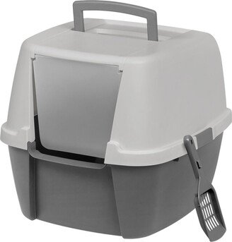 Iris Usa Jumbo Hooded Cat Litter Box with Litter Scoop, Gray