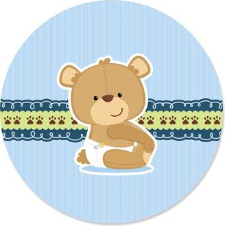 Big Dot of Happiness Boy Baby Teddy Bear - Baby Shower Circle Sticker Labels - 24 Count