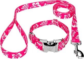 Country Brook Petz Premium Pink Hawaiian Dog Collar and Leash (5/8 Inch, Small)