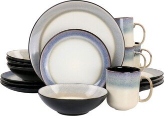 Elite Rings of Saturn 16 Piece Reactive Glaze Stoneware Dinnerware Set in Grey