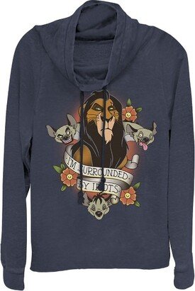 The Lion King Juniors Woens Lion King Scar Surrounded By Idiots Tattoo Cowl Neck Sweatshirt - Navy Blue - X Large