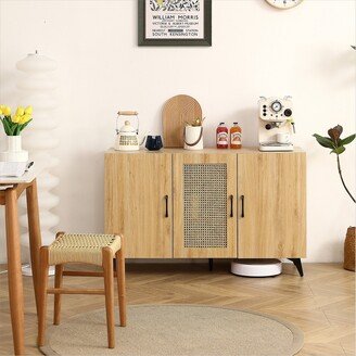 Three-Door Cabinet with Rattan Mesh - Large Storage Space, Stable and Durable Structure-AA