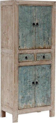 Artissance Reclaimed Wood Narrow Shandong Cabinet, 67 Inch Tall, Antique Green