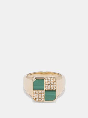 Diamond, Malachite & 9kt Gold Ring