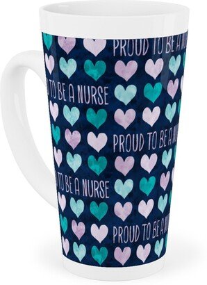 Mugs: Proud To Be A Nurse - Purple/Teal On Navy Tall Latte Mug, 17Oz, Blue