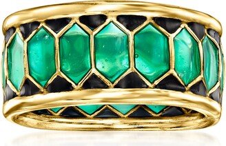 Italian Black and Green Cathedral Enamel Ring in 18kt Yellow Gold Over Sterling