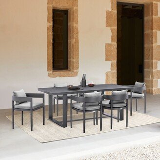 Argiope Outdoor Patio 7-Piece Dining Table Set in Aluminum with Grey Cushions