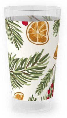 Outdoor Pint Glasses: Festive Christmas Pine Sprigs And Orange Slices Outdoor Pint Glass, Multicolor