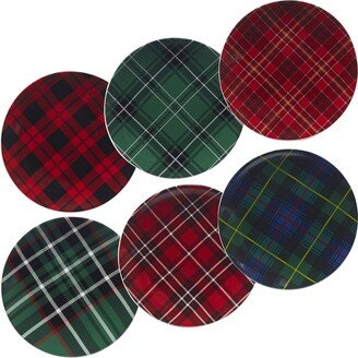 Christmas Plaid 8.25 Salad/Dessert Plate, Set of 6 Assorted Designs, One Size, Mulicolored