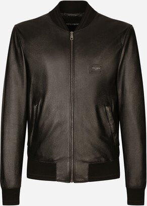 Leather jacket with branded tag-AD