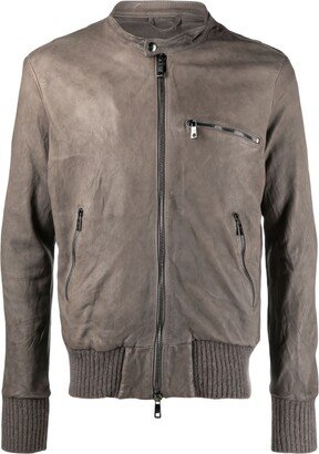 Multi-Pocket Zipped Leather Jacket