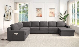 Lilola Home Waylon Gray Linen 7-Seater U-Shape Sectional Sofa Chaise with Pocket