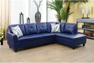 LifeStyle Furniture 2-Pieces Sectional Sofa & Chaise,Navy Blue,Faux Leather