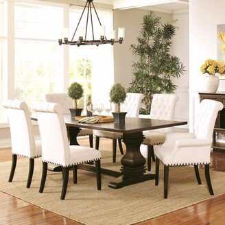 French Baroque Designed Double Pedestal Dining Set with Rolled Button Tufted Chairs