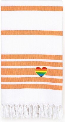 100% Turkish Cotton Herringbone Cheerful Rainbow Heart Pestemal Beach Towel - Orange & White