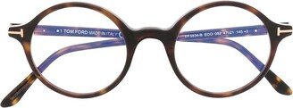 Tortoiseshell-Effect Round-Frame Glasses-AA