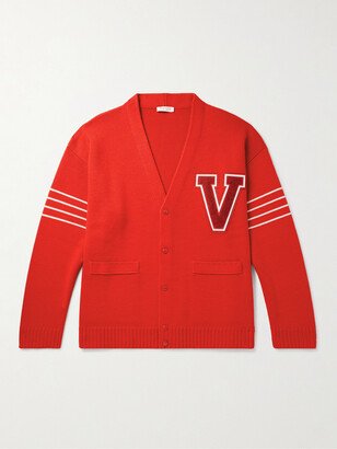 Logo-Appliquéd Striped Virgin Wool Cardigan