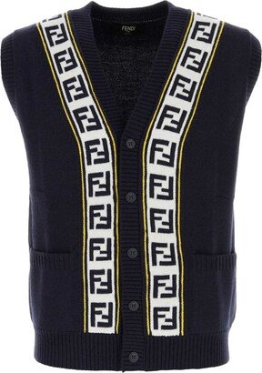 Logo Intarsia Button-Up Vest