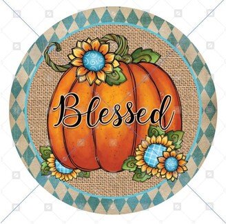 Blessed Pumpkin Teal Harlequin Sign - Wreath Accent