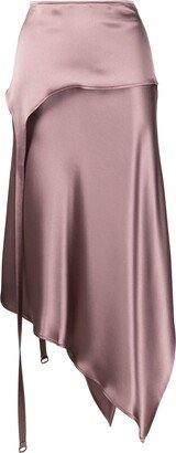 Asymmetric Satin-Finish Midi Skirt