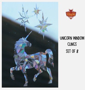 Unicorn Window Clings. Sun Catcher. Rainbow Prism Decoration. Static Cling. 8 Decals With Bonuses