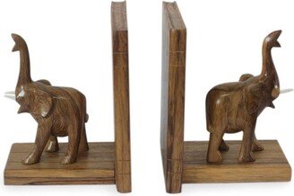 Handmade Good Luck Elephant Wood bookends