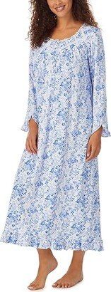 Long Sleeve Sweater Knit Ballet Gown (White Blue Floral) Women's Pajama