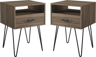 Hairpin Leg 1 Drawer Side Table Set, 2 Piece