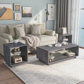 Jessica Contemporary 3-Piece Coffee and End Table Set with Shelfs