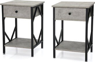 TONWIN Steel and Wood Bedside Tables Set of 2