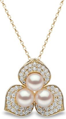 18kt yellow gold Petal pearl and diamond pendant