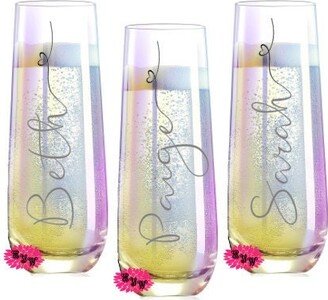 Engraved Champagne Glass, Personalized Iridescent Flute, Mimosa Tumbler, One Custom Glass Flute-AA