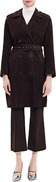 Double Breasted Suede Utility Trench Coat