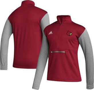 Men's Red, Heathered Gray Louisville Cardinals Team Aeroready Half-Zip Top - Red, Heather Gray