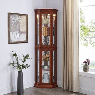 BESTCOSTY Corner Curio Cabinet w/ Lights, Adjustable Shelves