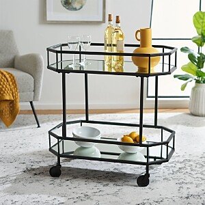 Silva Black 2 Tier Octagon Bar Cart