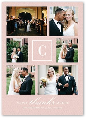 Wedding Thank You Cards: Thankful Monogram Thank You Card, Pink, Pearl Shimmer Cardstock, Square