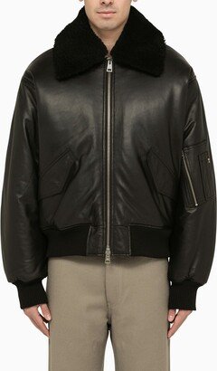 Black leather bomber jacket-AC