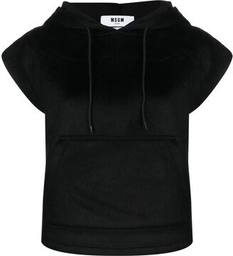 cap-sleeve brushed-effect hoodie