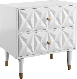 Contemporary Home Living 27 White Geometric Patterned Two Drawer Nightstand