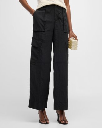 Mid-Rise Fluid Wide Cargo Trousers