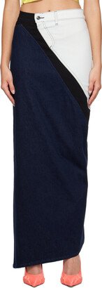 Blue Multiline Denim Maxi Skirt