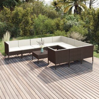 11 Piece Patio Lounge Set with Cushions Poly Rattan Brown-AI