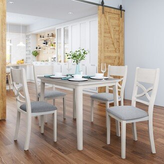 TOSWIN 5-Piece Farmhouse Rustic MDF Panel Wood Kitchen Dining Table Set with 4 Upholstered Chairs with Light Grey+White