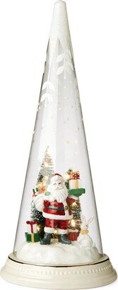 Lit Christmas Cone with Santa Scene